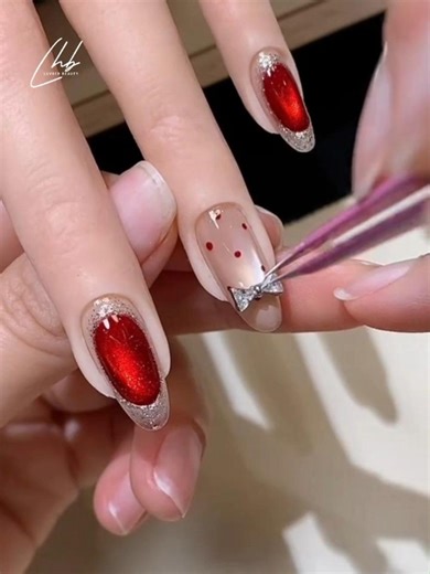 Luvher Beauty Professional Nail Gel | Festive & glamorous, with simple steps! ✨🧧 Sheer nude base + ruby red jelly accent + silver glitter frame + glossy finish Perfect for... | Instagram