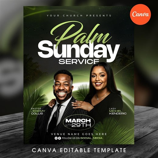 Palm Sunday Church Flyer Template-editable Canva-easter Sunday Service Flyer-christian Ministry Program-religious Event-modern Green Design - Etsy