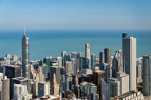 Aerial view of Chicago cityscape and skyline
