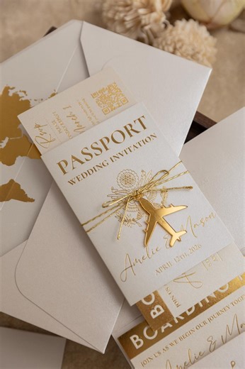 Ivory Wedding Abroad Cards Boarding Pass, Travel Wedding Invitation - Etsy
