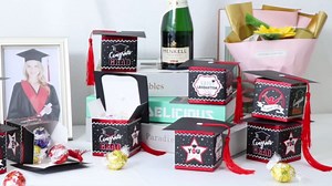 AerWo Graduation Party Favors, Red and Black Congrats Grad Decorations, Grad Cap Gift Box Cap Candy Box Graduate Gifts for College High School Graduation Party Decorations 2026 (30Pcs)