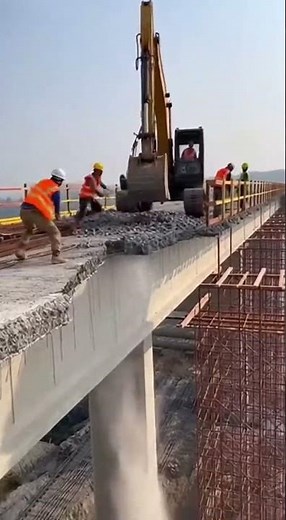 Excavator Has No Escape as Bridge Surface Cracks and Collapses Instantly!