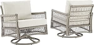 Crosley Furniture Thatcher 2-Piece Swivel Rocker Outdoor Chair Set, Wicker Patio Chairs for Porch, Deck, Driftwood with Creme Cushions
