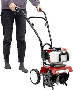 Mini Tiller Cultivator 2HP Garden Tiller Cultivator 52CC 2-Stroke Gas Powered Hand Rotary Cultivator Rototiller Garden Tool 6500-7000 RPM for Lawn Yard Soil Cultivation Digging Weed Removal
