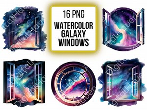 Clipart Window Space PNG Watercolor Galaxy Window Clip Art for Scrapbooking PNG Bundle for Commercial Use Instant Download - Etsy Canada
