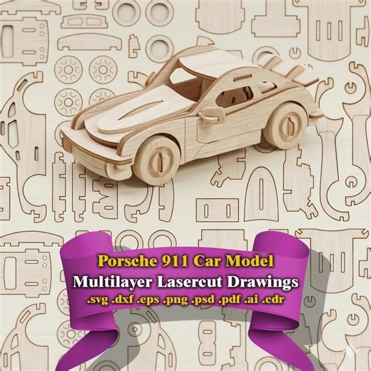 Porsche 911 Carrera Laser Cut File, Sports Car Blueprint, Wood Puzzle Drawing (SVG, DXF) - Etsy