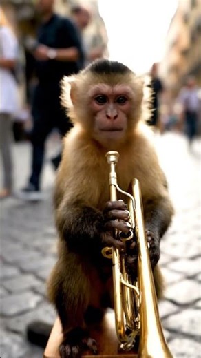 This Monkey Just Turned Into a Street Jazz Musician 😂🐒🎺 #CuteMonkey #MonkeyJazz #AnimalMusic