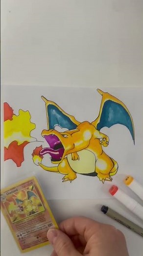 #shorts Drawing Charizard from Pokémon Base Set 🔥