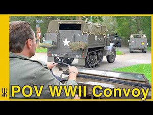 WWII Jeep POV: Riding in a Military Convoy with Army Motorbikes, Trucks & Halftracks!