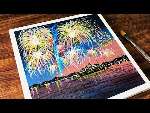 Fireworks｜Acrylic Painting on Canvas Step by Step ##177｜Satisfying ASMR