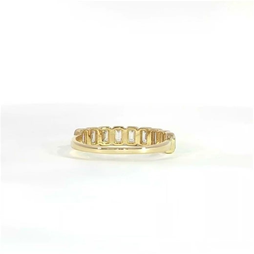 Bezel Set Emerald Diamond Band - Half Eternity - 14K Yellow Gold