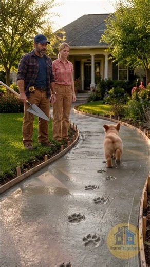 Their Puppy Left Paw Prints in the New Concrete Walkway! 🐾😂 #DIY #Landscaping