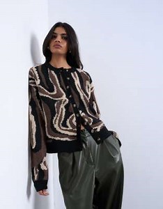 Topshop knit animal pattern cardigan in brown | ASOS