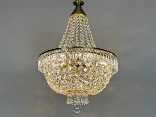 Antique / Vintage Crystal Chandelier Lighting - 1960s Antique Brass Ceiling Lamps •DUTY FREE [USA] - Etsy