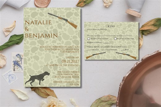 The Hunt is Over Camo Wedding Invitation & RSVP Template | Retro 90s Editable Templett | Printable Camouflage Wedding Invite Set | Rustic - Etsy