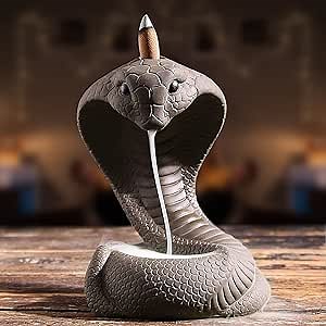 Ceramic Backflow Incense Burner - Waterfall Holder Cone with Snake Design, Indoor Decor Aromatherapy Ornament Gray