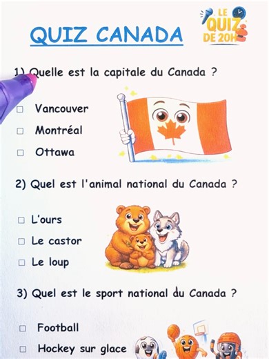 🇨🇦 QUIZ CANADA 🇨🇦 Des questions pour tester tes connaissances en culture générale ! #quiz #culturegenerale #Quebec #Canada #quizfrancais