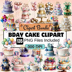 Birthday Cake Clipart, Cake Png,birthday Cake Clipart Free,birthday Dessert Clipart, Pastel Cake, Celebration Cake Png Bundle, Cake Floral - Etsy