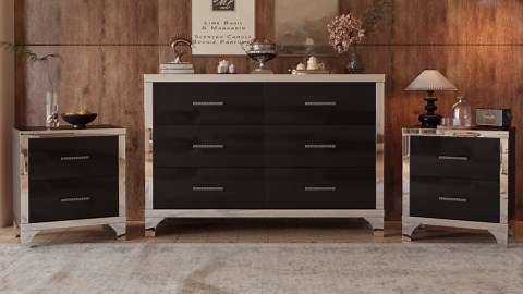 Amazon.com: Merax 3-Pieces Bedroom Dresser Night Stand Set, A 6-Drawer Cabinet & 2 Nightstand, Mirrored High Gloss Wood Storage Chest and Bedside End Table, White : Home & Kitchen