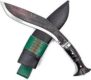 Kukri Blade - 11-Inch Heavy Duty, Black Gorkha Khukuri or Military Kukri - Carbon Steel Blades - Handcrafted in Nepal - Comes w/ 2 Small Kukri Knife