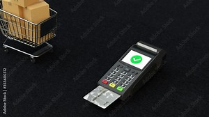 Swiping the POS machine and paying for the products, 3d rendering.