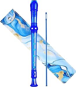 Soprano Recorder for Kids Beginners, German Fingering, C Key, 3 Piece with Cleaning Rod, Bag, Fingering Chart (Crystal Blue)…