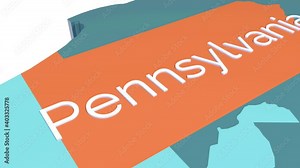 3d map animation showing the state of Pennsylvania from the united states of America. Map of Pennsylvania.