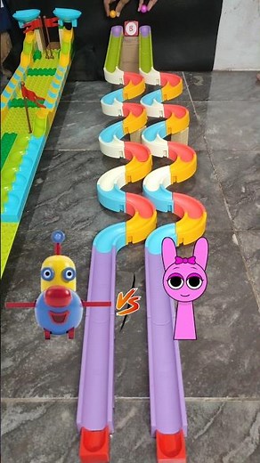 Amelia Rubbadubbers VS Pinki Sprunki in Marble Run ASMR