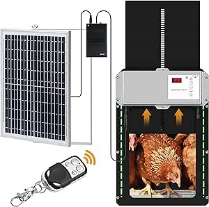 Automatic Chicken Coop Door with Solar Panel, Solar Powered Chicken Coop Door with Timer and Light Sensor, Weatherproof Full Aluminum Chicken Door, Auto Chicken Door Opener for Home Farms