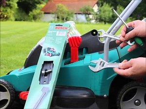 How to: replace / change blade of Bosch Rotak cordless electric Lawn mower 43, 40, 37, 34, 32, 36 LI