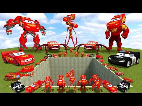 ALL NEW LIGHTNING MCQUEEN POLICE SIREN HEAD LEGO MECHA MUSCLE EATER RAGDOLL CHALLENGE BIG HOLE Gmod