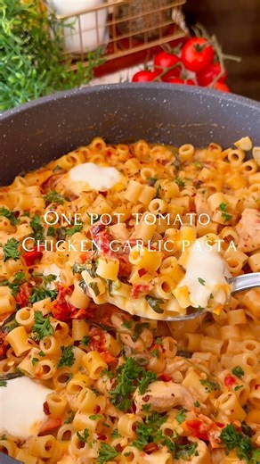 Secrets of Liya on Instagram: "“Comforting and easy One-Pot Tomato Chicken Garlic Pasta — full of juicy chicken, garlicky tomato goodness, and creamy pasta all made in one pan!” Recipe uploaded to 👉🏻 “All my recipes” link in Bio! Ingredients * 2 tablespoons olive oil * 1 lb (450g) boneless chicken breast, cut into bite-sized pieces * Salt & black pepper to taste * 1 tsp paprika * 1 tsp cayenne pepper * 1 tsp onion powder * 1 tsp garlic powder * 1 tsp sweet paprika powder * 2-3 cloves garlic *