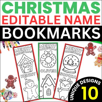 Christmas Bookmarks To Color Printable Holiday Editable Personalized Bookmarks