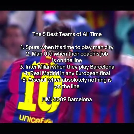 Las 5 mejores equipos de fútbol de todos los tiempos