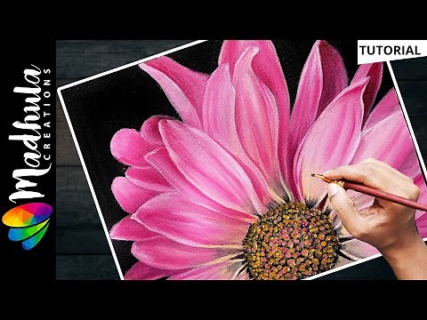 Daisy Flower Painting - Easy Daisy Acrylic Painting On Black Canvas | Floral Painting for Beginners