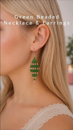 Green Beaded Necklace & Earrings Set 💚 Easy DIY Jewelry