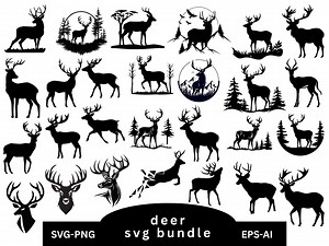 Deer SVG Bundle,deer in the Forest Svg,deer Hunting Svg,deer Silhouette,deer Vector,deer Cut Files,svg Files for Cricut,instant Download - Etsy