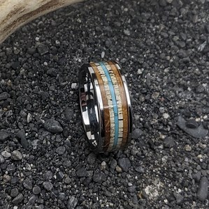 Whiskey Barrel Ring With Antler and Turquoise, Antler Ring, Turquoise Ring, Wooden Ring - Etsy