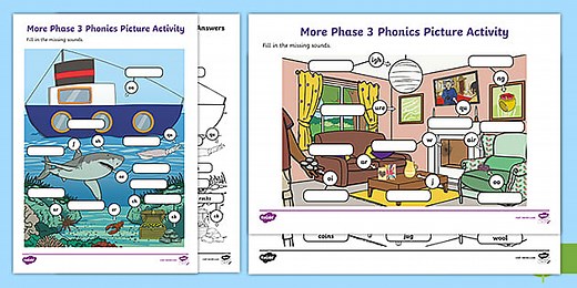 More Phase 3 Phonics Picture Worksheets