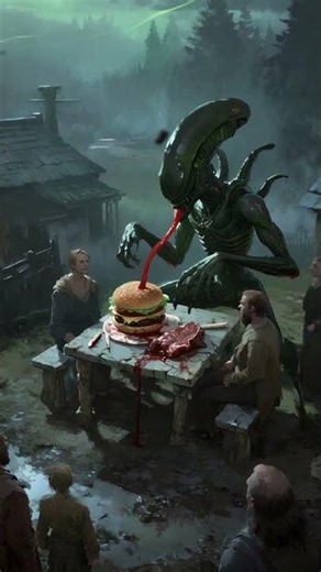 Aliens Eating Burgers in the Countryside #alien #animasi #ai #shorts #viral