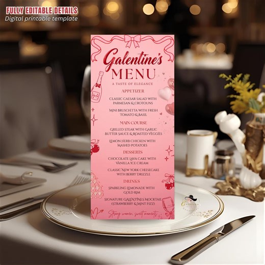Editable Galentines Party Menu, Valentines Day Brunch Menu Card Printable, Elegant Dinner Menu, Holiday Ladies Night Custom Menu Template - Etsy