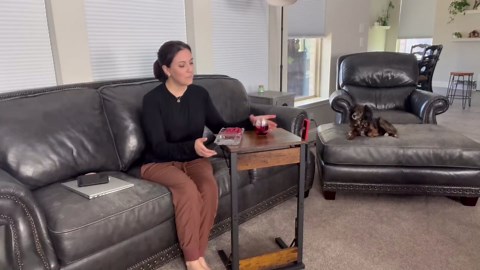 Evermagin 11.81" D x 15.75" W TV Tray Table, Foldable Laptop Table with Mouse Tray for Couch, Portable Laptop Desk, Sofa Side Desk for Living Room, Bedroom, Rustic Brown