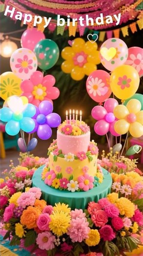 Happy birthday flower wreath balloon Celebration Cake text motion #birthday #생일 #happy #birthdaysong