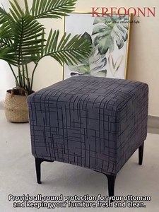 KRFOONN Ottoman Cover Square Storage Ottoman Slipcover Stretch Footrest Foot Stool Covers Jacquard Washable Folding Storage Stool Furniture Protector with Non Slip Elastic Bottom (Small, White)