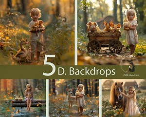 5 Farm Animals Digital Backgrounds Photography Digital Backdrops, Easter Rabbit, Pig, Duck, Deer, Horse. Floral Autumn Road, Bundle Download - Etsy