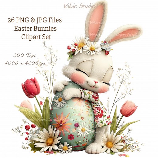 Whimsical Easter Bunny Clipart Set: 26 PNG & JPG Files (digital Printable) - Etsy