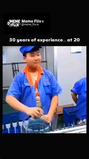 Meme Flix on Instagram: "This clip features a young factory worker with the caption, "Bro has 30 years experience at 20," showing off jaw-dropping speed and precision on the assembly line. With lightning-fast hands and a straight-faced focus, he effortlessly scoops up tiny components and places them perfectly into a basket, turning an ordinary task into something that feels like high-speed performance art. The humor comes from his insane efficiency, especially compared to the brief appearances o