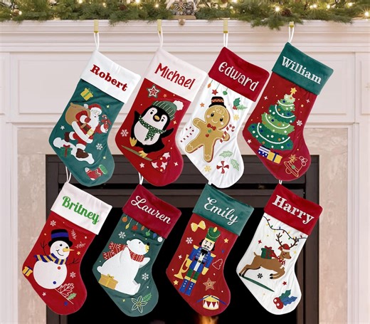 Christmas Stocking, Personalized Holiday Stocking, Custom Stocking With Name, Embroidery Velvet Stocking for Family, Christmas Decor Gift - Etsy