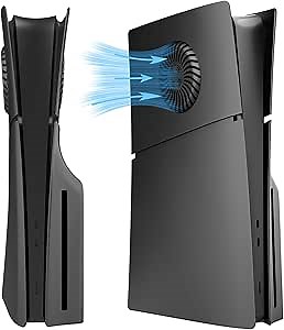 DOBEWINGDELOU Faceplate for PS5 Slim Disc Edition with Cooling Vent and Dust Filter, Face Plate Console Cover Plates ABS Dustproof Replacement Side Shell Accessories Case Black