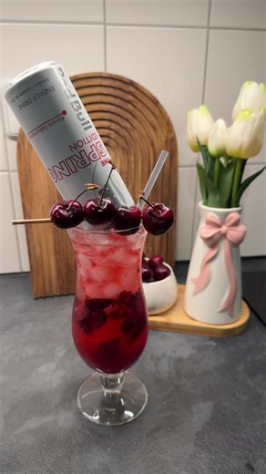 Refreshing Red Bull Cherry Sakura Mocktail Recipe